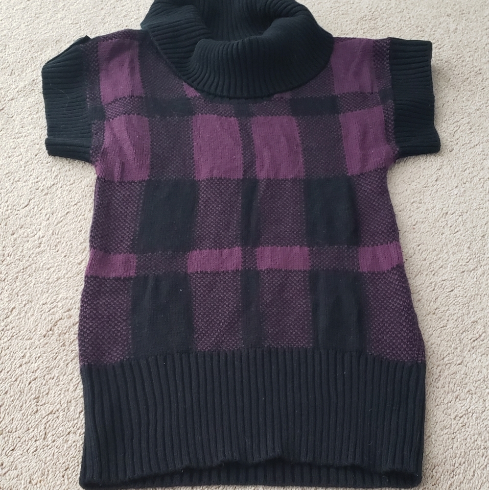Admit One s oversized plaid shortsleeve sweater ribbed waist button sleeve